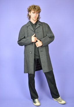  Vintage dark grey classic 80's wool coat