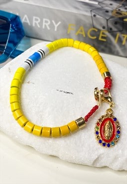 Yelow Enamel Beaded Saint Charm Bracelet