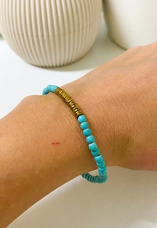 TURQUOISE AND GOLD FINE BEADED BOHO BRACELET