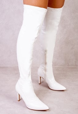 Lexi over the knee boots with stiletto heels in white