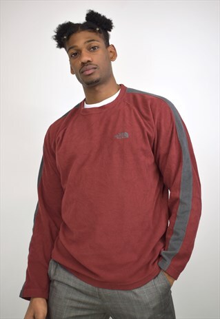 VINTAGE 90S NORTH FACE MAROON GREY FLEECE JUMPER