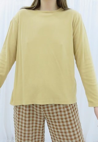 90S VINTAGE BEIGE YELLOW LONG SLEEVED TOP