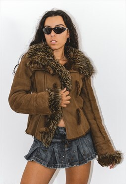 Vintage Y2k Brown Fur Trimmed Jacket