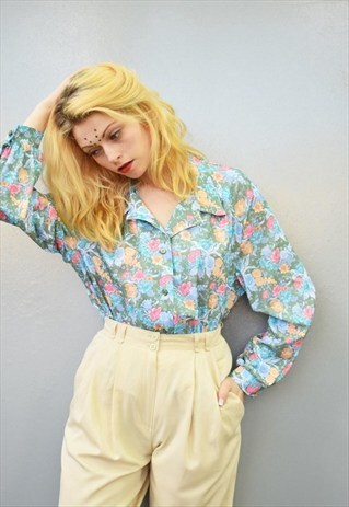 70'S HIPPIE BOHO FLORAL PRINT OVERSIZED SHIRT TOP BLOUSE