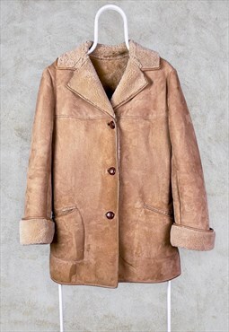 Vintage 80s Sheepskin Coat Genuine Leather Women's Large