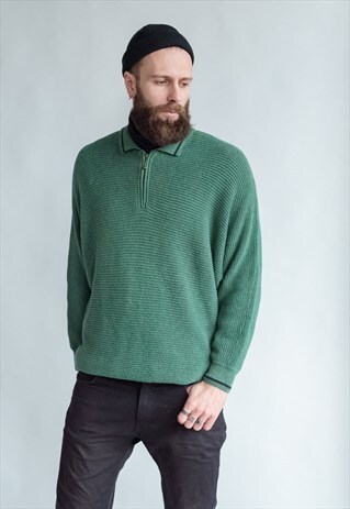 VINTAGE 80S HALF ZIP JUMPER IN GREEN
