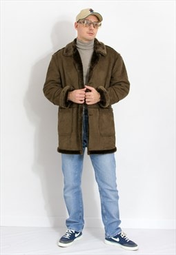 Vintage faux fur jacket in brown sherpa winter coat