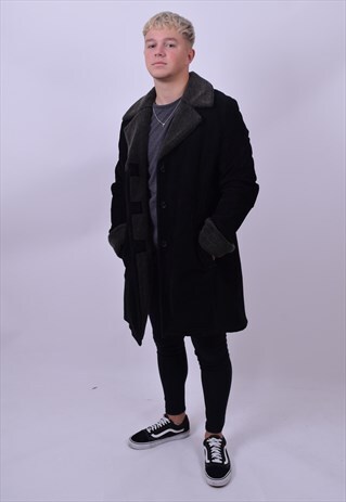 VINTAGE 90'S BLACK SHEEPSKIN COAT SIZE LARGE / MEDIUM