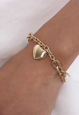 Heart Pendant Filled Link 18k Gold Bracelet 