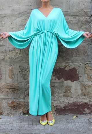 MINT CAFTAN , MAXI DRESS ,ABAYA, ELEGANT DRESS, PARTY DRESS