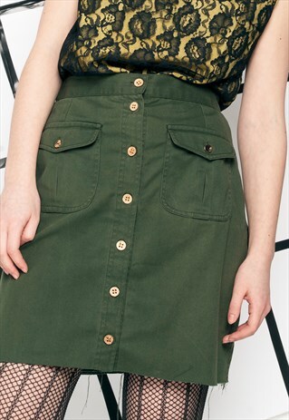90S VINTAGE BUTTON UP SKIRT W FRAYED HEM