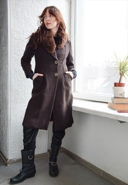 Vintage 70's Brown Wool Shearling Collar Coat