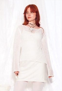 Vintage Knitted Jumper Y2K Fairycore Top in White