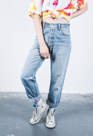 VINTAGE HIGH-WAISTED BLUE LEVI'S 501 PAINT MOM JEANS