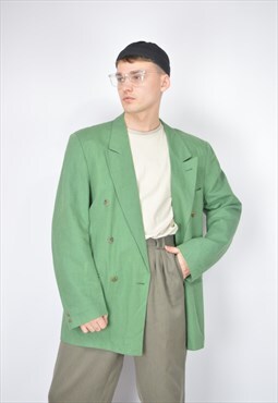 Vintage green classic 80's linen suit blazer
