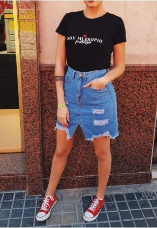 RIPPED FRAYED DENIM MINI SKIRT