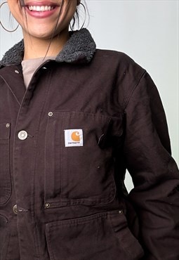Brown Vintage Carhartt Fleece Lined Chore Deadstock Jacket