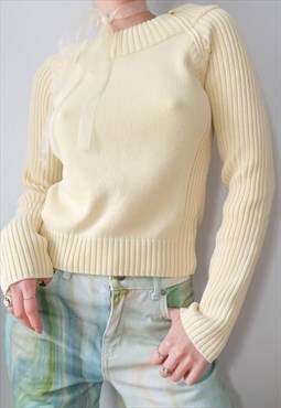 Vintage Gorpcore Yellow Pastel Ribbed Knit Sweater
