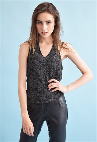 90'S RETRO SHIMMER KITSCH HALTER NECK TEEN PARTY TOP