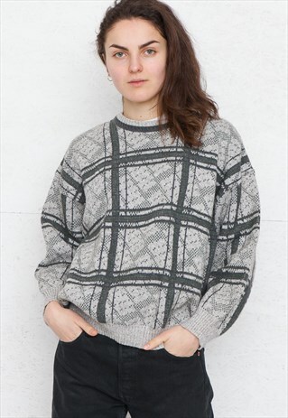 VINTAGE GREY OVERSIZED BOYFRIEND KNIT JUMPER SWEATER