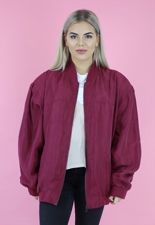 90S MAROON SILK BOMBER OVERSIZED JACKET