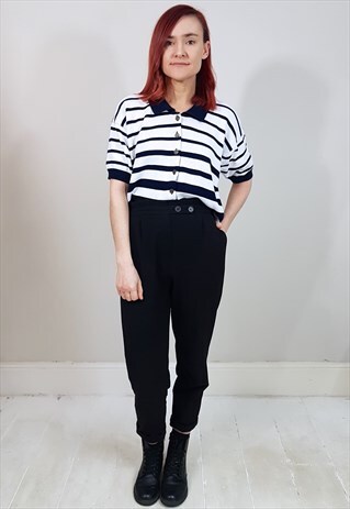 VINTAGE 80'S BLUE AND WHITE STRIPED KNIT SAILOR STYLE TOP