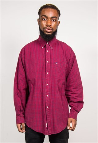 VINTAGE 90'S TOMMY HILFIGER RED CHECKED LONG SLEEVE SHIRT