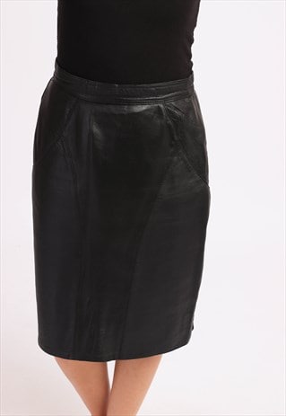 VINTAGE LEATHER PENCIL SKIRT BLACK