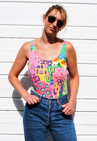 VINTAGE 90S PRINT BODYSUIT SWIMSUIT