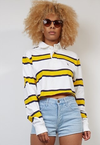 VINTAGE 90'S POLO RALPH LAUREN YELLOW STRIPE REWORK CROP TOP