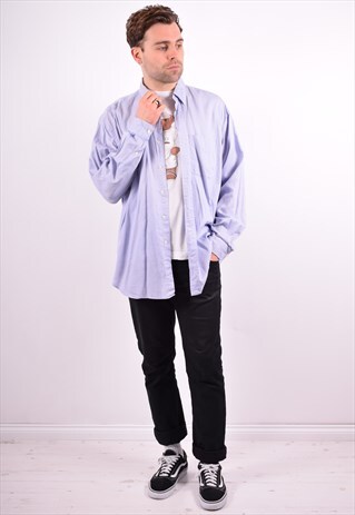 RALPH LAUREN MENS VINTAGE SHIRT LARGE BLUE 90'S