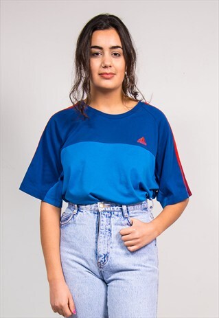 90'S VINTAGE BLUE COLOURBLOCK ADIDAS T-SHIRT