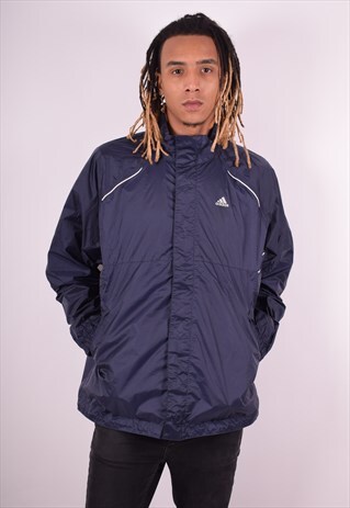 ADIDAS MENS VINTAGE RAIN JACKET LARGE NAVY BLUE 90S