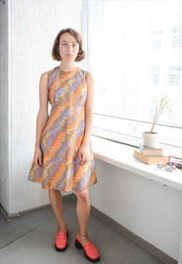 Vintage 60's Orange/Brown Abstract Print Mini A Line Dress