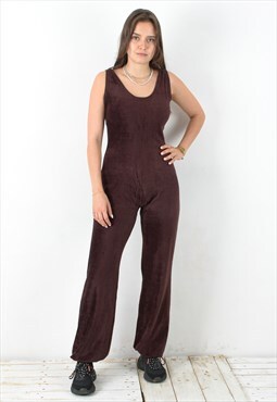 Vintage Women's 90's M Brown Overall Jumpsuit Loungewear