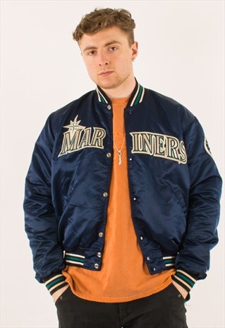 VINTAGE 90S SEATTLE MARINERS MLB TEAM BOMBER JACKET LARGE