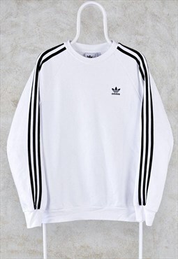 Adidas Originals White Sweatshirt Pullover Striped Medium