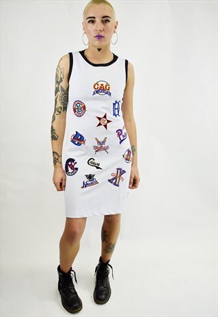 90S OFF WHITE SPORTS BASEBALL THEMED MINI DRESS