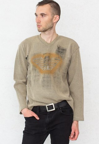 VINTAGE BROWN V-NECK ARMANI PULLOVER SWEATSHIRT