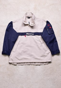 Vintage 90s Mizuno Beige/Navy Pullover Jacket