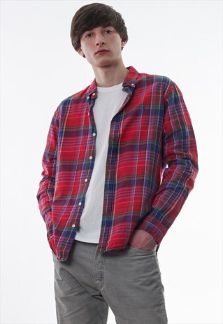 VINTAGE POLO RALPH LAUREN 90S BLUE RED CHECKED LONG SLEEVE