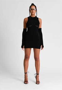 Black knit sleeve dress