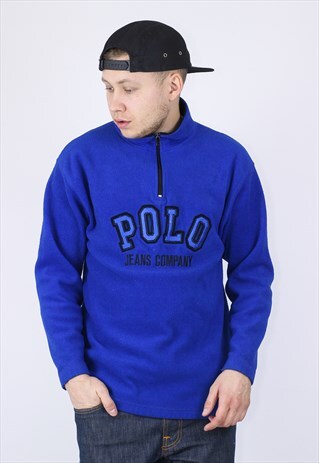 VINTAGE MENS POLO HALF ZIP FLEECE PULLOVER JACKET