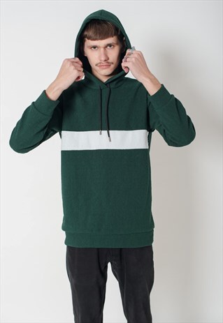 VINTAGE 90S CHEST STRIPE GREEN SKATER HOODIE IN GREEN S/M