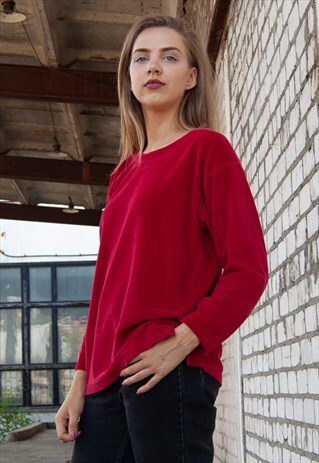 VINTAGE RETRO RED VELVET JUMPER SWEATSHIRT