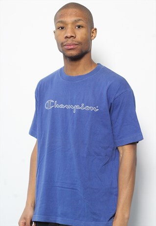 VINTAGE CHAMPION BIG LOGO SPELLOUT T-SHIRT BLUE