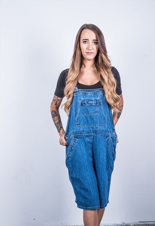 VINTAGE BLUE DENIM SHORT DUNGAREES