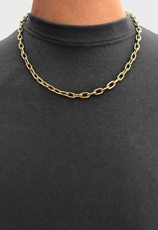 18" CHUNKY OPEN OVAL STEEL CURB NECKLACE CHAIN - GOLD