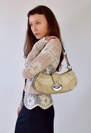 VINTAGE GUESS MONOGRAM BEIGE SILVER CHAIN HANDLE MINI BAG