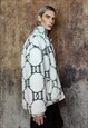 GRUNGE FLEECE JACKET HIGH FASHION FLUFFY RETRO BOMBER WHITE